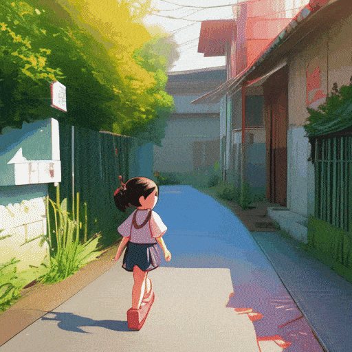 walking in a beautiful afternoon , at home, 5 year old asian little girl, 3D image render