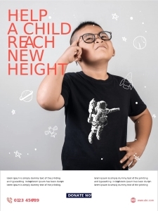 Kid with glasses near Help Reach New Peaks poster | Poster