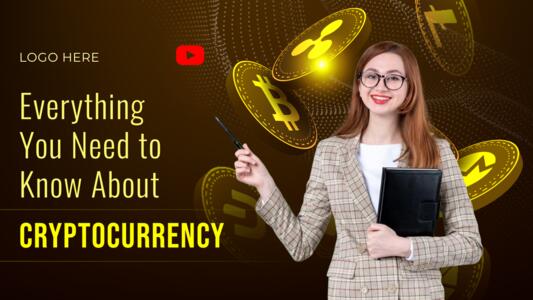 Lady presents Bitcoin concepts with related graphics | Youtube Thumbnail